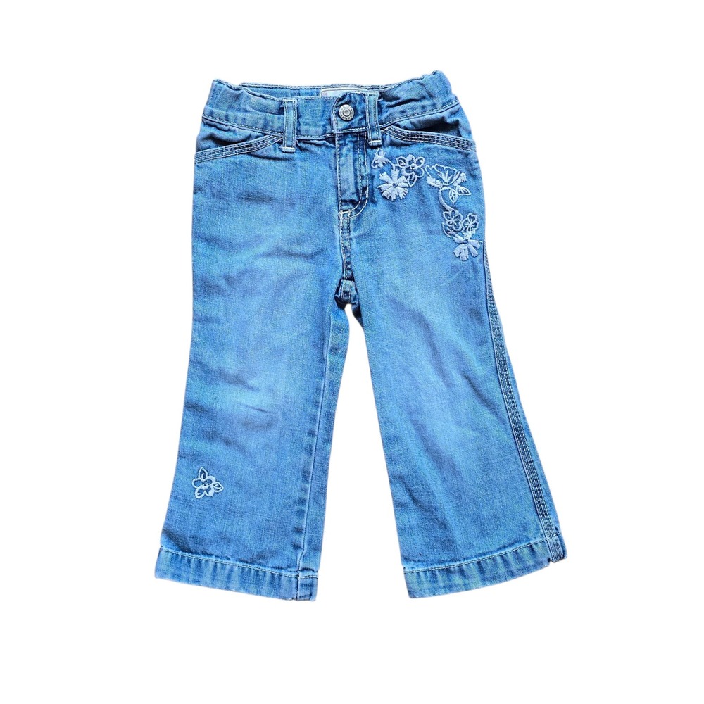 Old Navy Vintage Toddler Girls Flare Jeans Floral Embroidery Blue Denim 2T